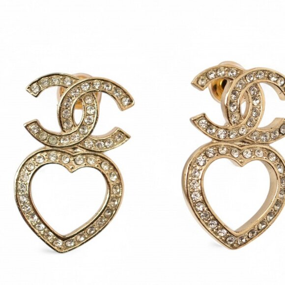 CHANEL Authentic Gold Heart Earrings